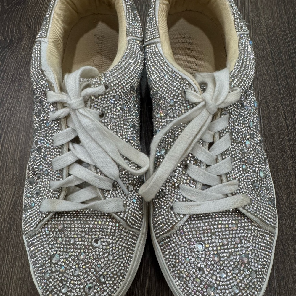 Betsey Johnson Silver Crystal Lace-Up Sneakers